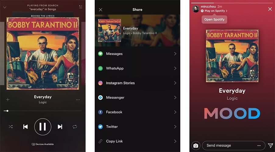 Instagram Stories' new integration with Spotify in action